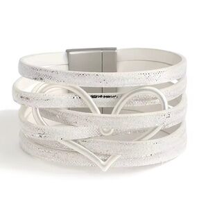 NWT Heart Bangle Bracelet - White & Silver